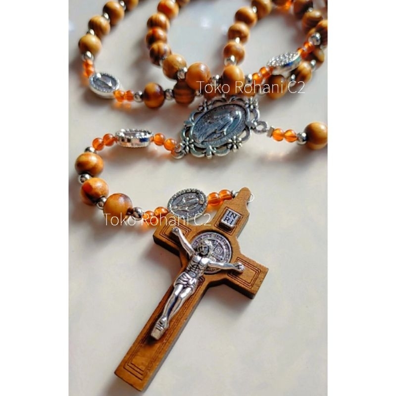 Rosario Kayu Salib Benediktus Harces Maria Ukir (6100) - Rosario Benediktus - Rosario Kayu Salib - K