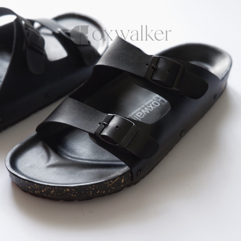 Enzo Black Sandal Kulit Slop Sendal Slide Pria by OXWALKER