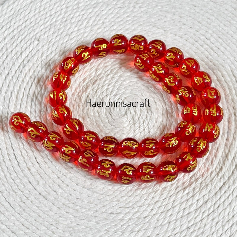 Batu Merah Transparan Agate Mantra Tibet Bahan Gelang Batu Alam 8mm dan 10mm