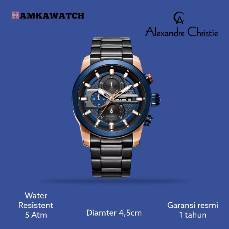 jam tangan pria alexander cristie original ac6559 blue rosegold