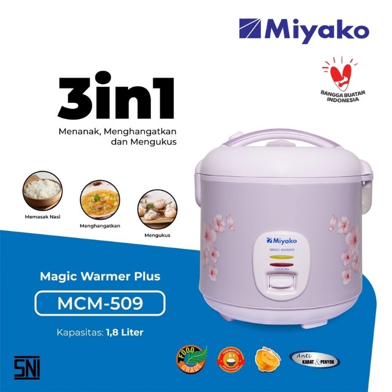 Miyako MCM 509 Magic Com Miyako anti lengket Rice Cooker