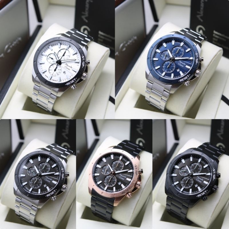 Jam tangan Alexandre Christie AC 6669 chrono rantai stainless steel