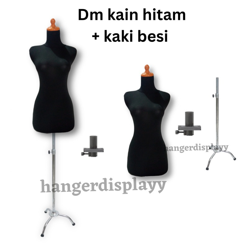 Manekin Body Cewek DM Hitam Kaki Besi | Manekin Wanita Kain Hitam | Patung Display Lapis Kain