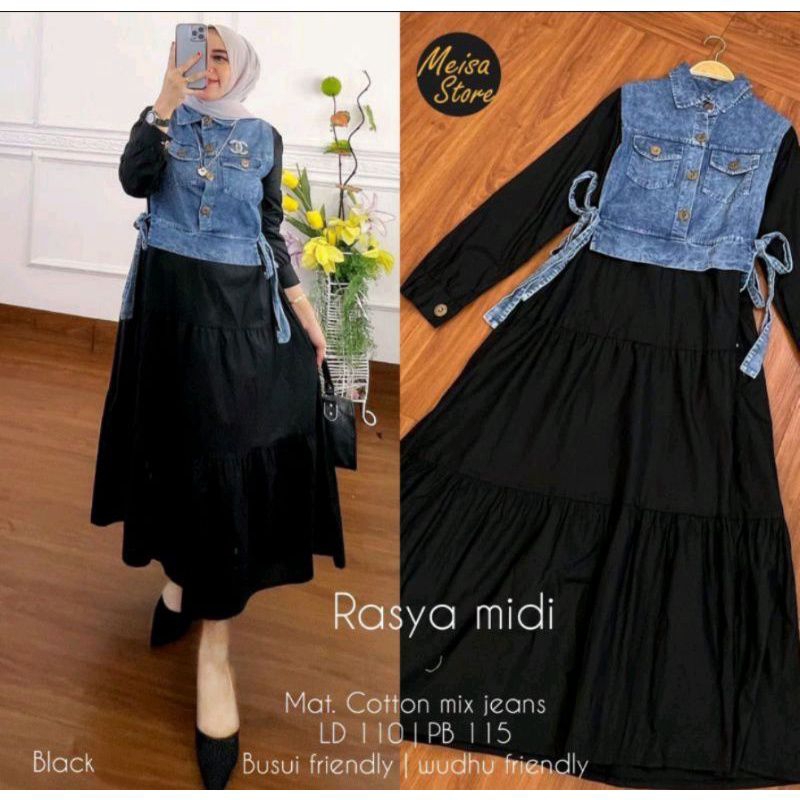 De polozt Rasya midi dress Kombi/gamis jeans/gamis rompi