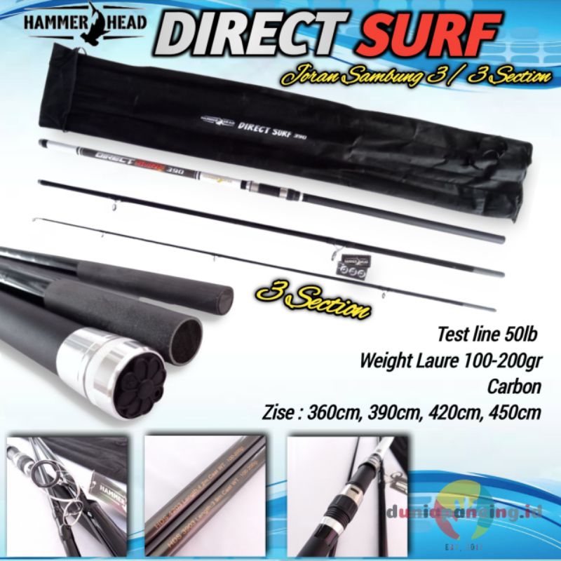 Joran sambung 3 hammerhead direct surf 390 420 carbon action hard joran tebing karang dan joran pant