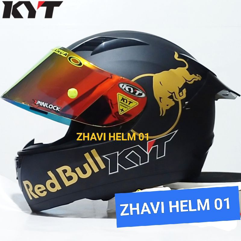 Helm Kyt R-10, (Modif Paket Ganteng) Helm Full face Solid white Original+ Stiker Redbull Helm Dapat 