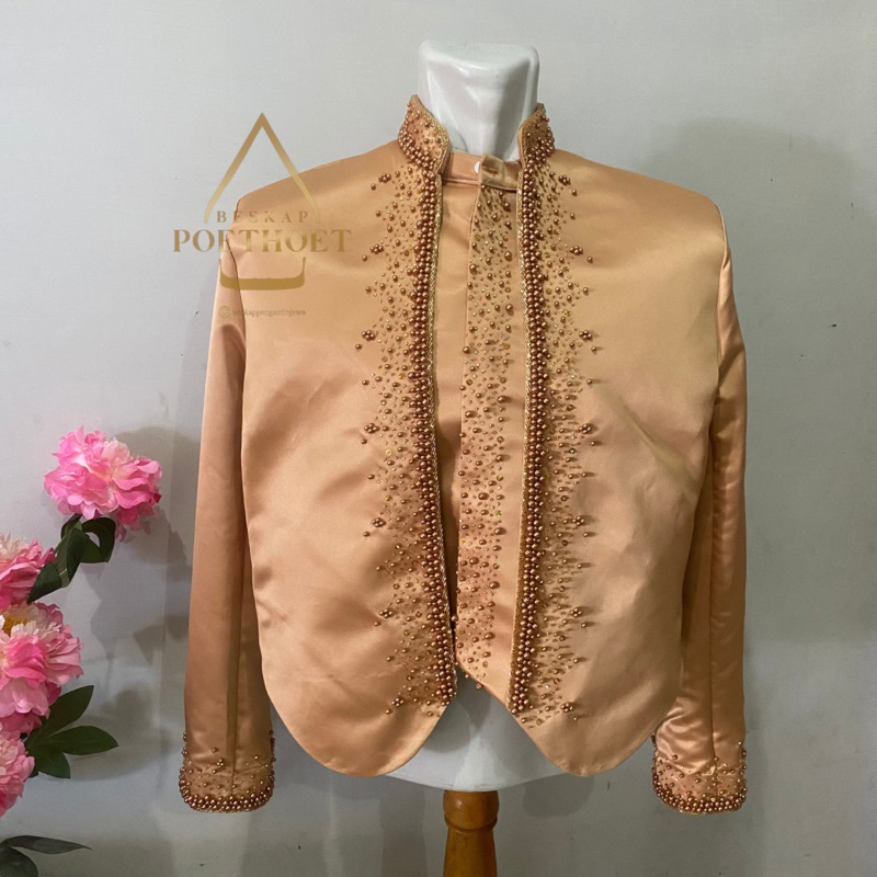 Beskap Jawa pengantin gold / emas muda set selop