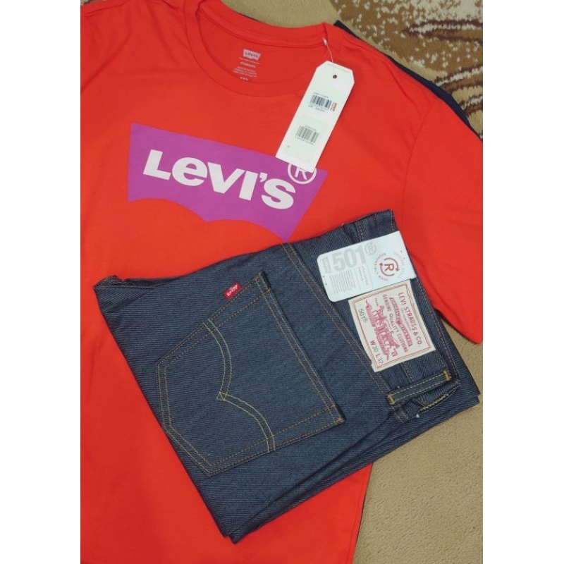 Pair Levis 501® Rigid Raw dan Kaos Batwing Original