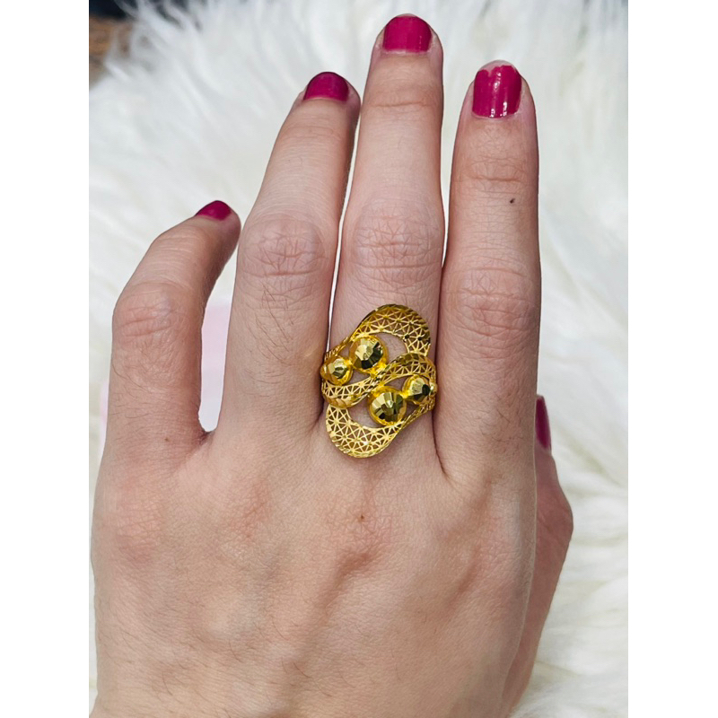 Cincin kerawang bola kristal uk 15 emas asli kadar 700 & 875