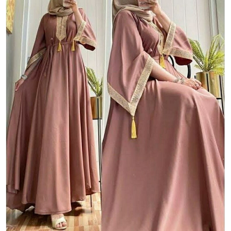 Baju Gaun Kaftan Jumbo Wanita Dewasa Kekinian Terbaru Terlaris Viral Bahan Rayon Tebal Busui Resleting Depan