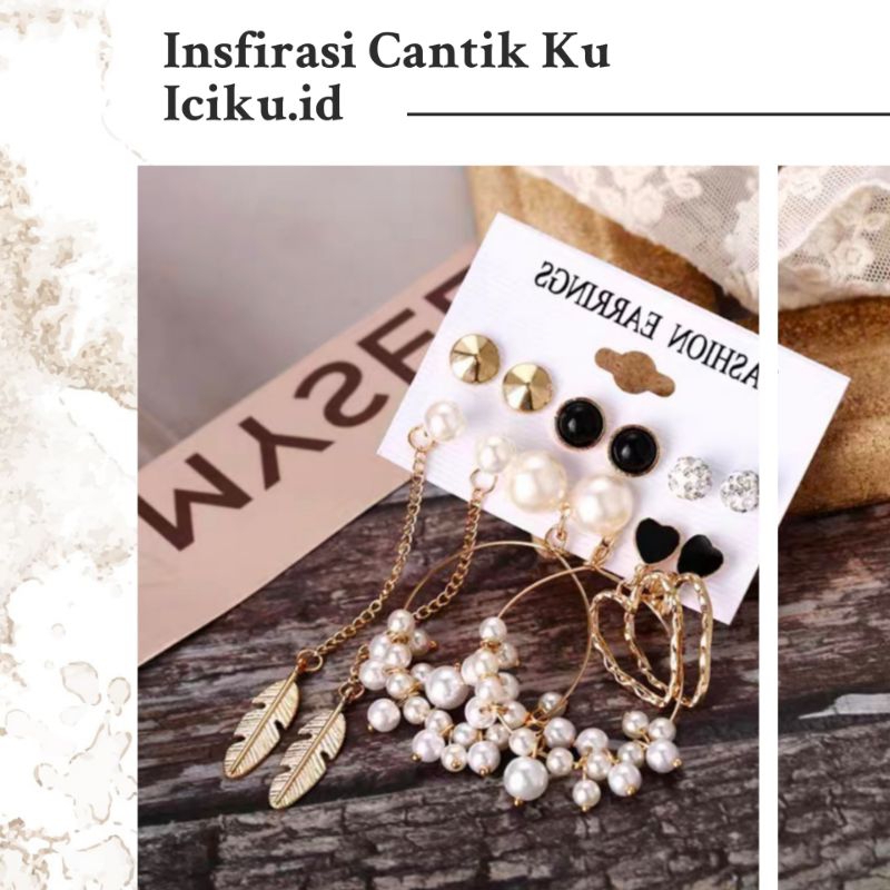 Earrings Cewe Style Korea 6 Pasang Anting Tusuk Aksesoris Wanita