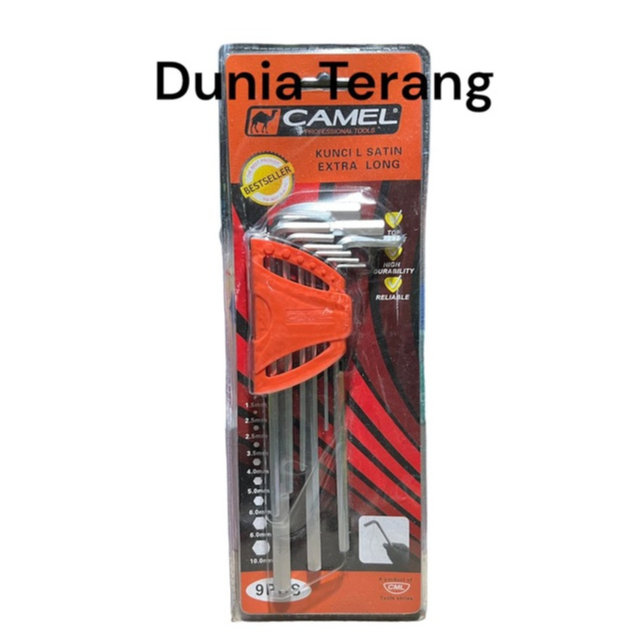 Kunci L Set Hex Hex CAMEL 9 Pcs Panjang Segi 6 Segi Enam - L Hex Key Extra Long Flat End