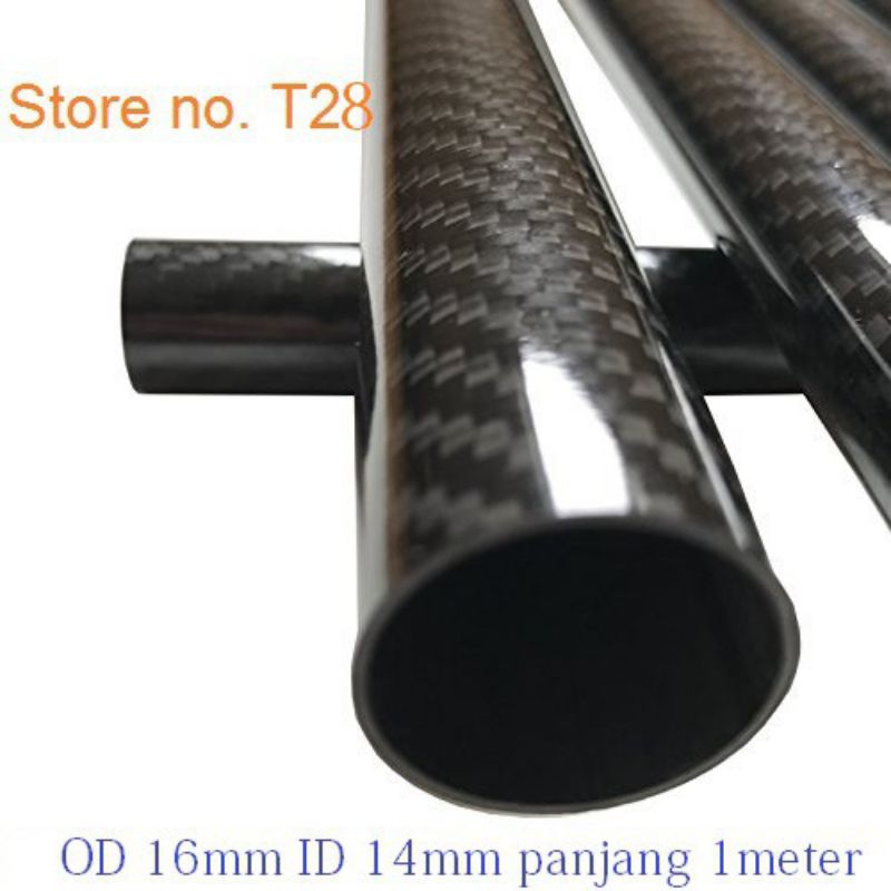 Pipa Karbon Carbon tube 3K OD 16mm ID 14mm panjang 1m 1meter OD16mm