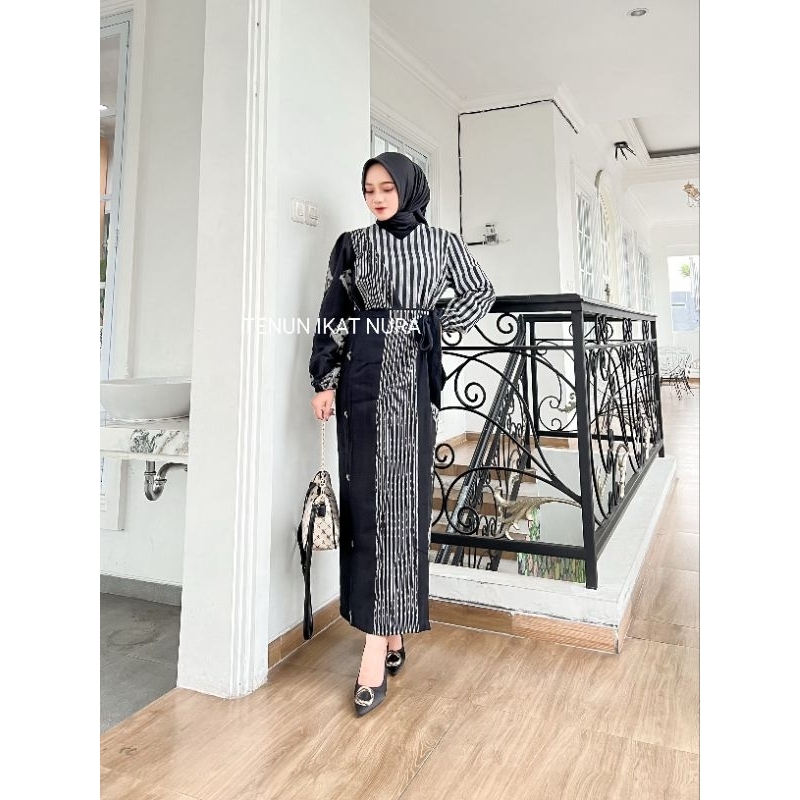 (Ready Stok ) DRESS MARLINE Black Couple Tenun Baju Kondangan