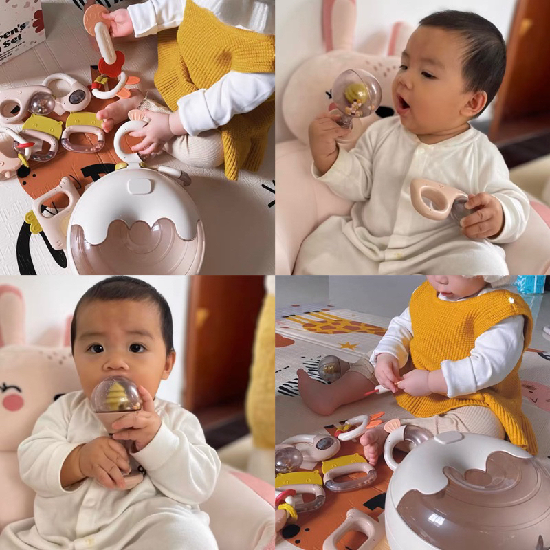 baby hand rattle teether toy soft rubber mainan gigitan pegangan bayi motorik