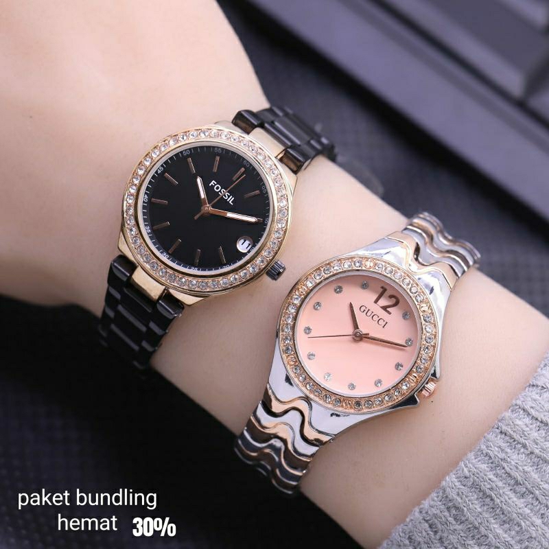 Paket Bundling Buy 1 Get 2 Jam Tangan F0ss1l + Gucc1 Terlaris Wanita Best Price Hot Sale