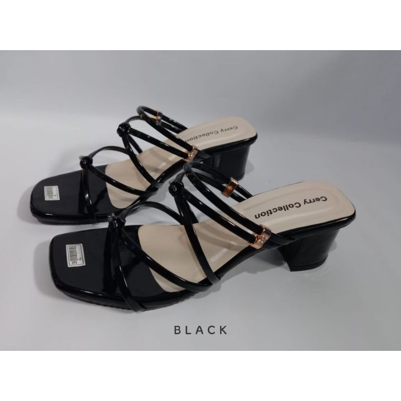 SANDAL HIGH HEELS WANITA STRAP BLOCK HAK 5 CM SEPATU WANITA CHERRY