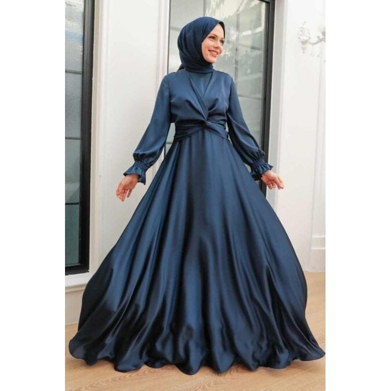 Inka Dress - Dress Satin Tali Maxmara Silk | Gamis Tali Kekinian Viral Bahan Silk | Baju Kondangan Wanita | Gamis Terbaru Lebaran 2023