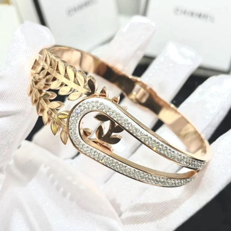 Gelang Titanium Asli Motif CH Premium Quality Anti karat anti alergi Stainless steel branded band Silver G004