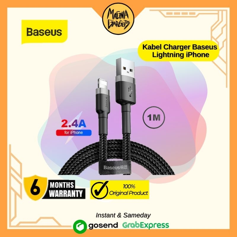 BASEUS Kabel Charger iPhone Velcro Cable For Lightning 2.4A Panjang 1M Fast Charge Original