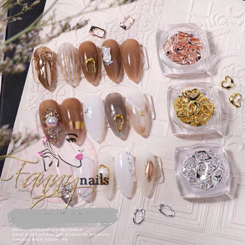 NAIL CHARM ABSTRACT ROUND GAYA JEPANG HIASAN KUKU GOLD METAL ABSTRAK