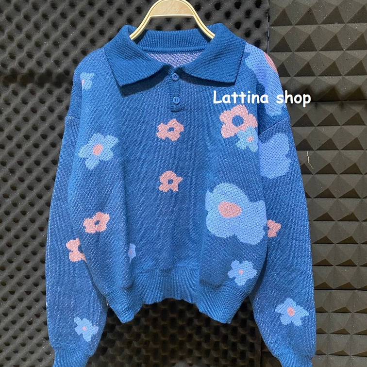 Nancy Knit / Sweater korea wanita motif bunga / sweater rajut tebal premium/atasan wanita tangan pan