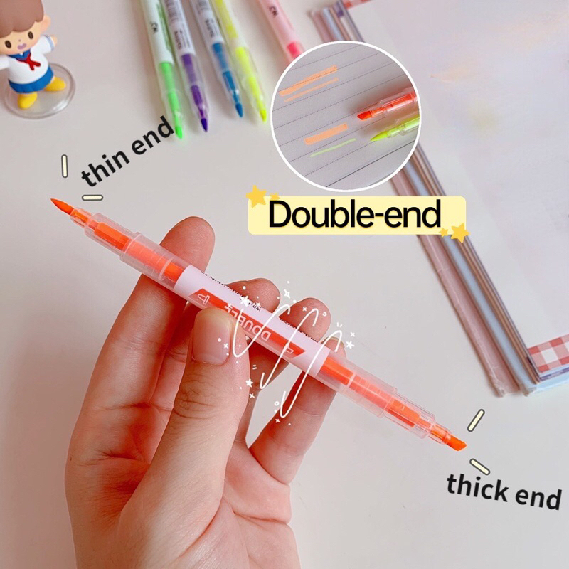 READY STOCK BISA COD CUTE HIGHLIGHTER FANCY SET 1-6 STABILO SPIDOL WARNI DOUBLE STICK POLOS JURNAL SCRAPBOOK DIARY AESTHETIC LUCU VIRAL CUTE KAWAII IMPOR DUA WARNA GAYA REMAJA CEWEK KOREA