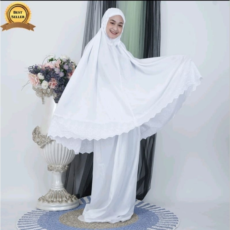 mukena dewasa renda katun putih