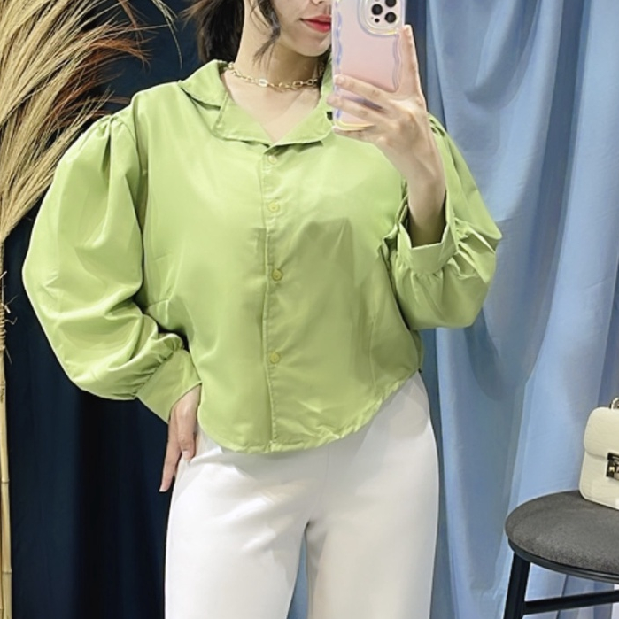 KEMEJA CROP PUFF CHIA LENGAN PANJANG BAJU CROP