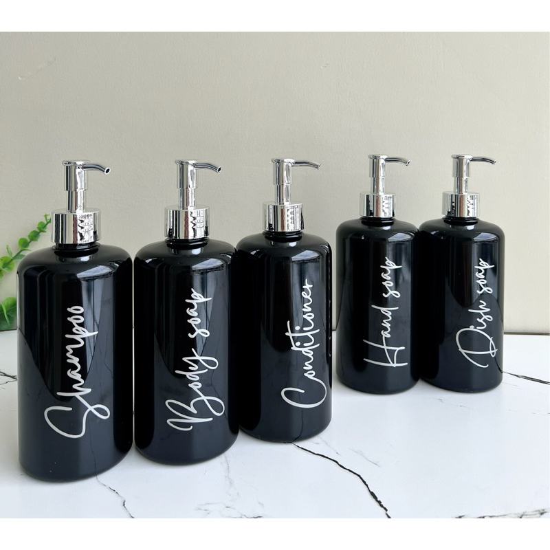 botol HITAM PUTIH GLOSSY N24 &amp; N28 500ml silver LUXURY. aesthetic bottle minimalist refill organizer tempat sabun cair pump estetik