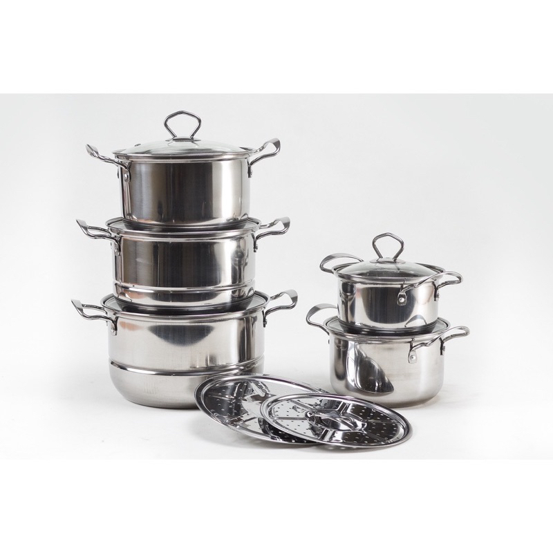 NEW PANCI SET HIGH POT GN STAINLESS STEEL - PANCI STEAMER DENGAN TUTUP KACA TEBEL - PANCI 5PCS 16-24CM