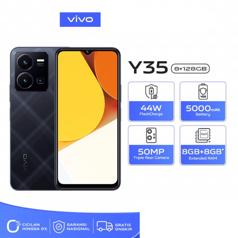 Vivo Y35 | 8GB+128GB | Snapdragon 680 | 50MP Triple Camera | 6.58&quot; IPS LCD | IP5X - IPX4 | Li-Po 5000mAh | Garansi Resmi Vivo 1 Tahun