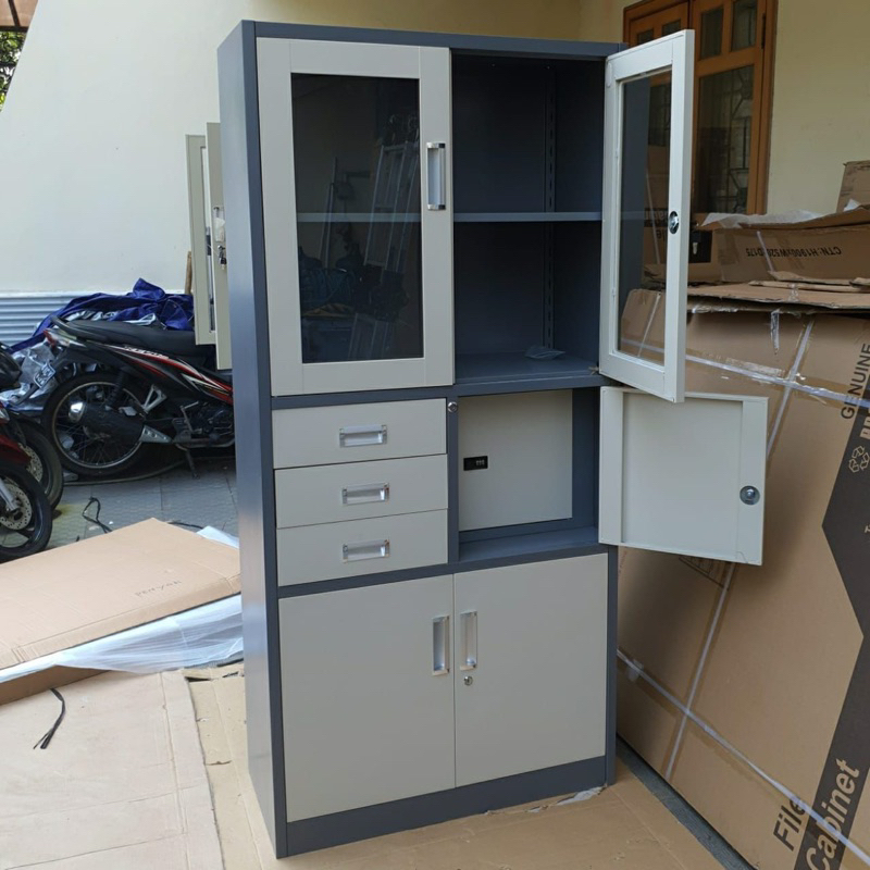 lemari arsip pakai brankas lemari arsip metal pintu besi kaca lengkap laci ready stock makassar prom