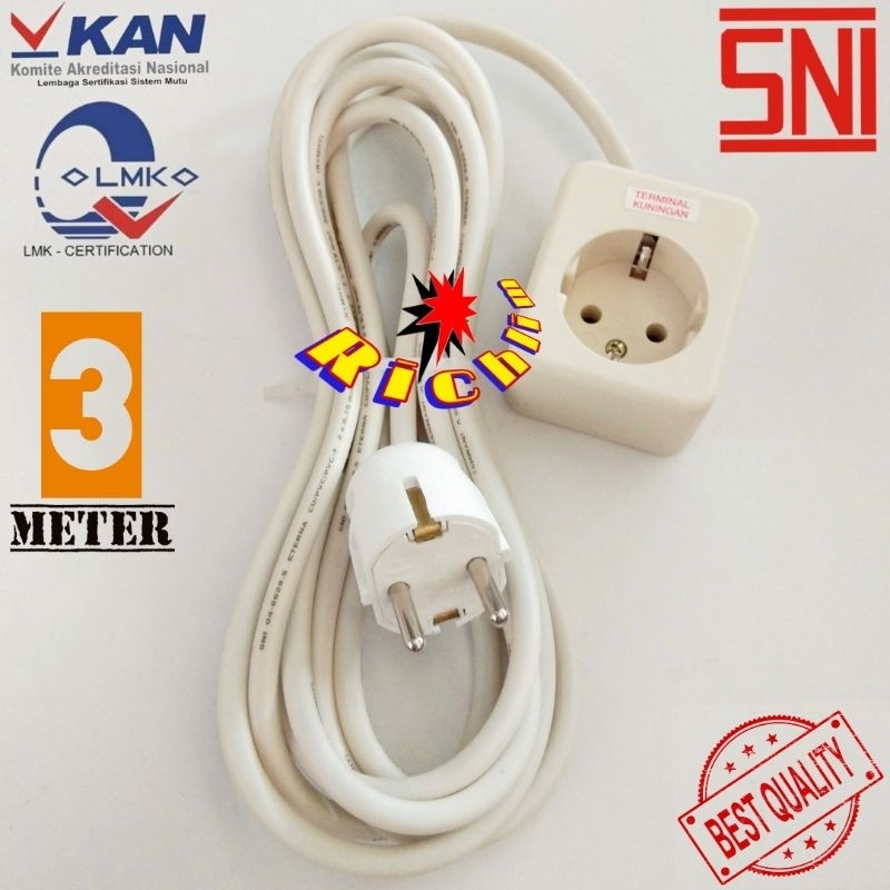 STOP KONTAK UTICON 1 LUBANG+3 METER KABEL ETERNA+STEKER ARDE BROCO/COLOKAN LISTRIK