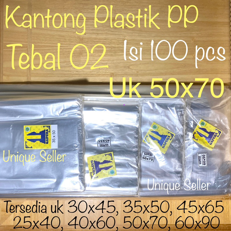 Plastik Laundry Bening GAPURA isi 100 Tebal 02 Uk 25 30 35 40 45 50 / Kantong Plastik PP Uk 25x40 30x50 35x55 40x60 45x65 50x75 60x100 / Kantong Plastik PP Laundry GAPURA