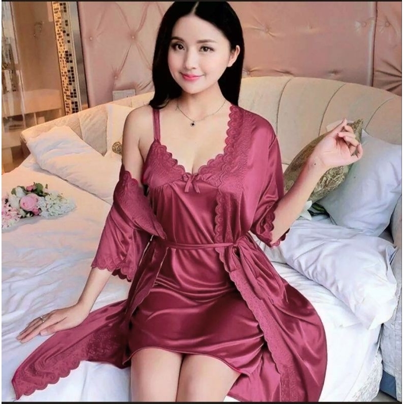 BAJU TIDUR DRESS KIMONO TRICOT 2IN1 LINGERIE