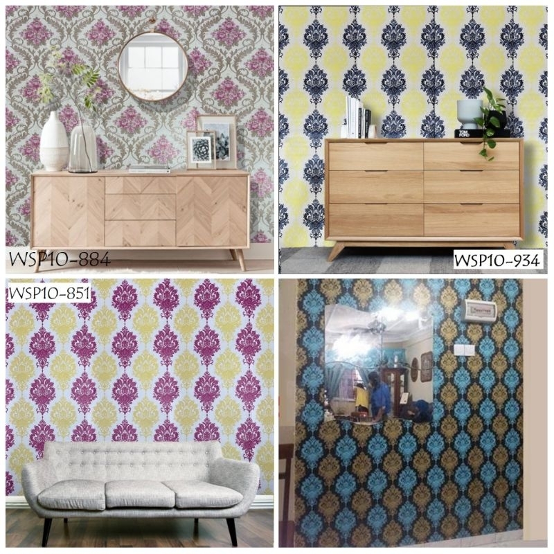 Wallpaper Wallsticker Hiasan Dekorasi Dinding Kamar Minimalis Damaskus Batik Vintage 10m