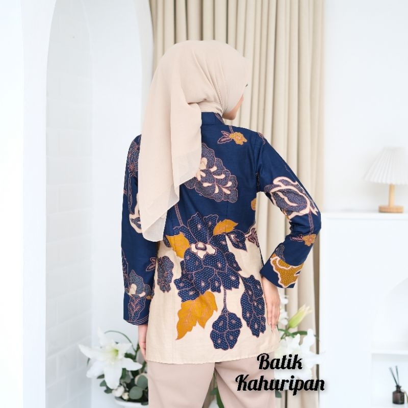 Blouse Batik Wanita Lengan Panjang Atasan Batik Wanita Terbaru Motif Mawar