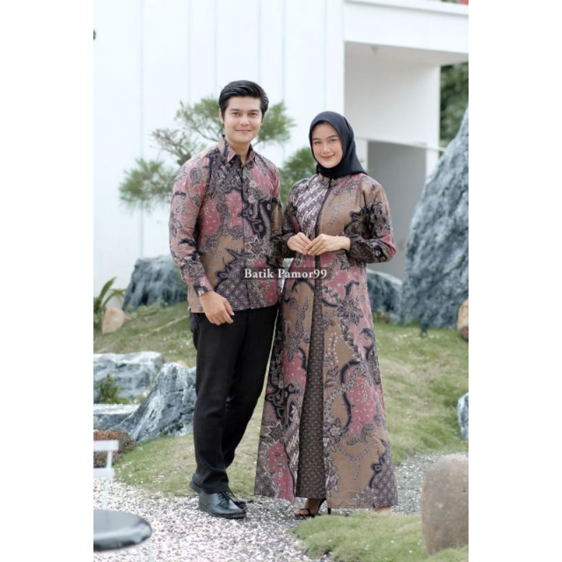 COUPLE GAMIS FAMILY BATIK KELUARGA SARIMBIT AYAH DAN IBU TERBARU MOTIF MAHKOTA PINK