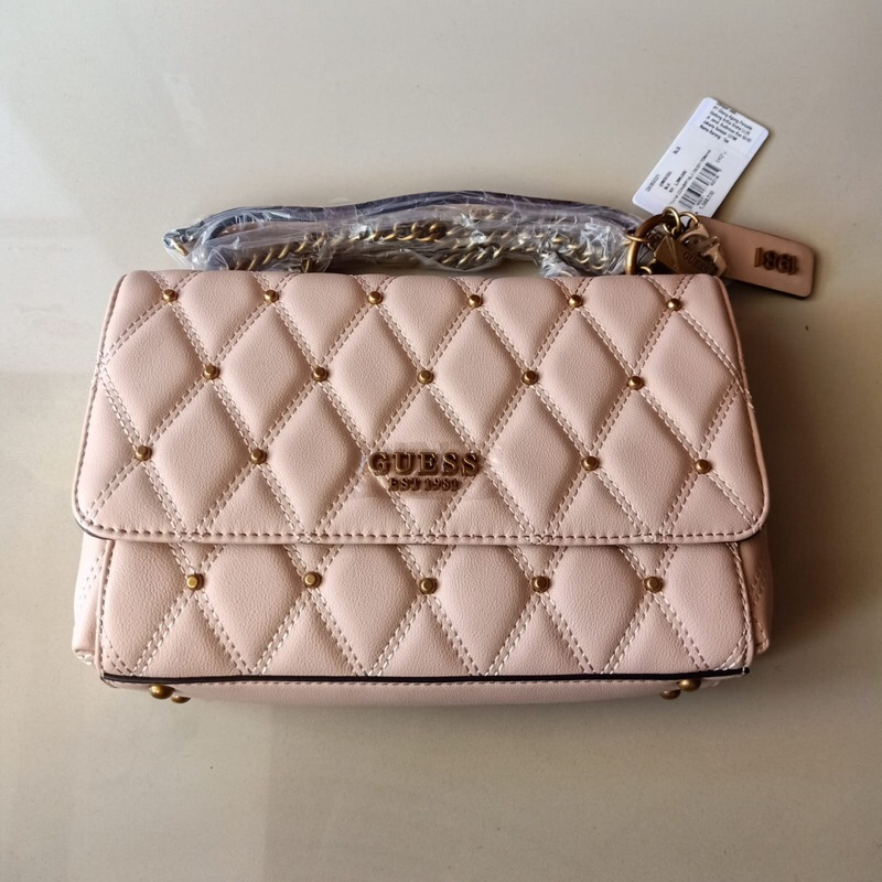 GUESS PINK STUDDED CHAIN SHOULDER BAG