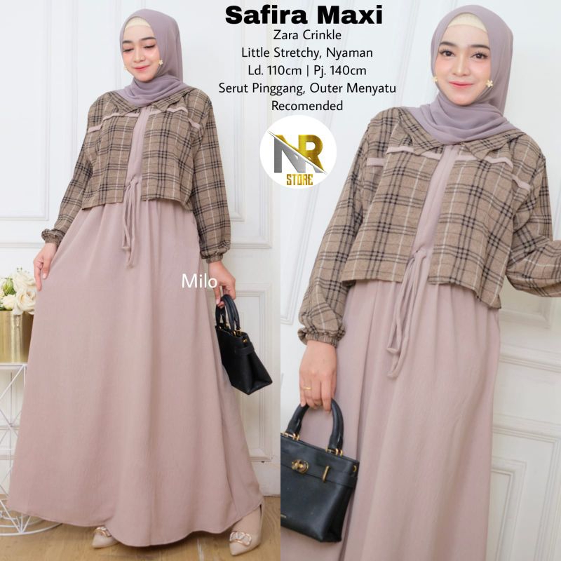 COD Gamis Safira Maxi Bahan Zara Crinkle Original