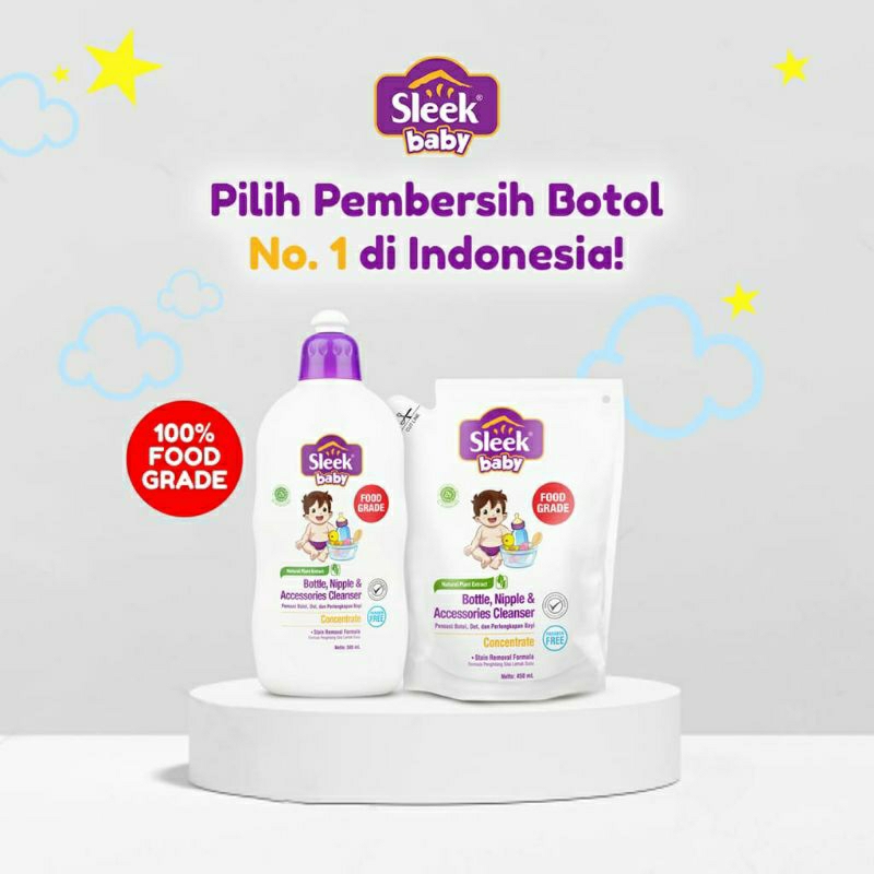 Sleek bottle nipple &amp; accessories cleanser 450ml pouch / 500ml bottle pencuci botol bayi