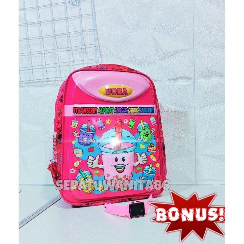 TAS SEKOLAH ANAK PEREMPUAN TK SD BONUS JAM TANGAN TAS ANAK LED TAS BOBA