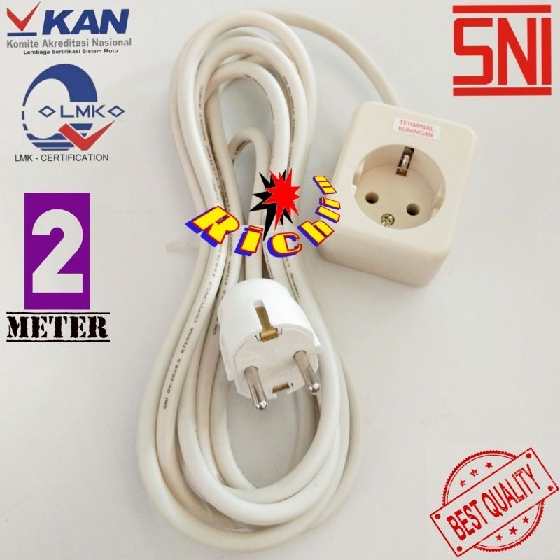 STOP KONTAK 1 LUBANG(UTICON) + 2 METER KABEL (ETERNA) + STEKER ARDE (BROCO) COLOKAN LISTRIK