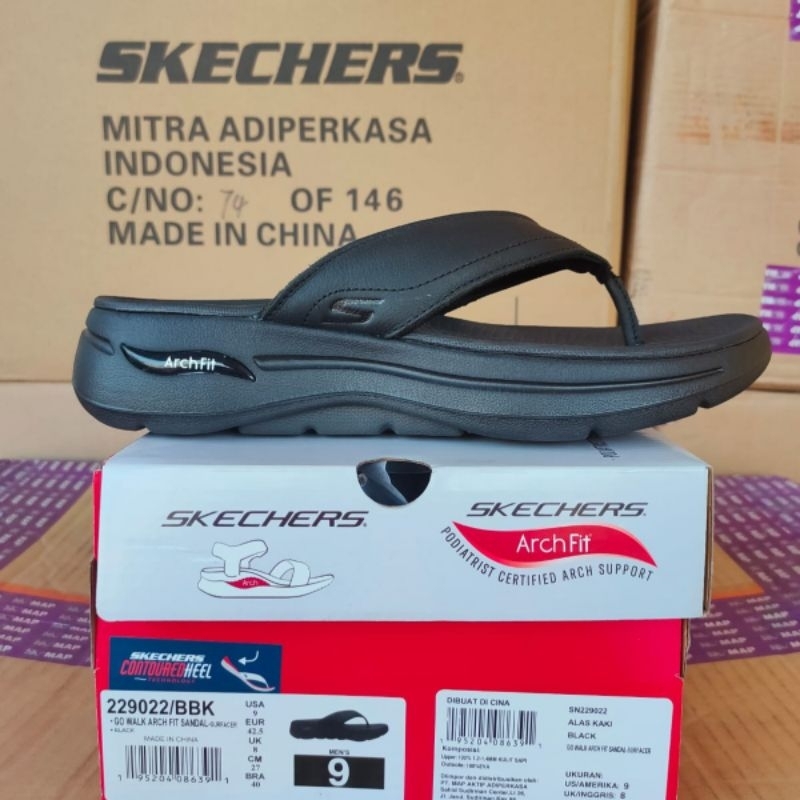 Skechers Go Walk Arch Fit Sandal Surfacer 229022/BBK Black Sendal Pria Original