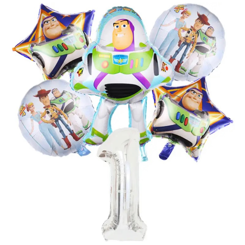 6pcs PAKET BALON BUZZ TOY STORY ANGKA SILVER