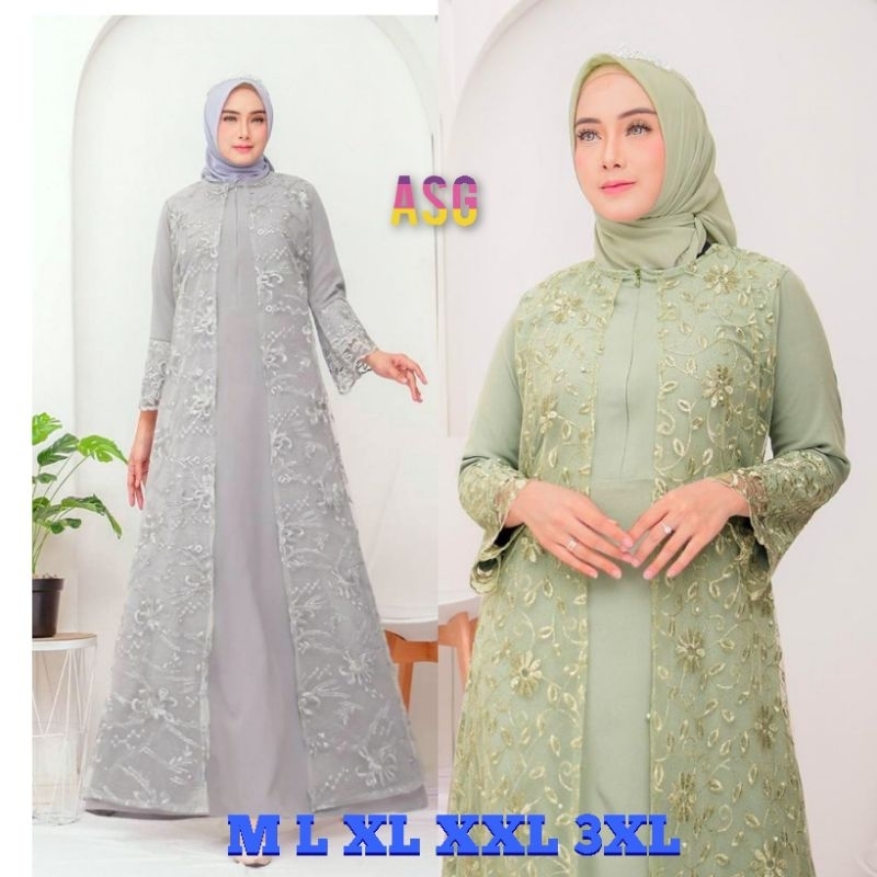 (Realpict) Zena Gamis Busui Friendly Brukat Mutiara Dress Pesta Jumbo Murah