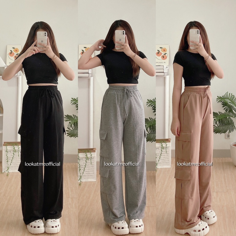 lookatmeofficial - Kelly Cargo Pants - Celana Kulot Kargo Wanita - Loose Cargo Pants