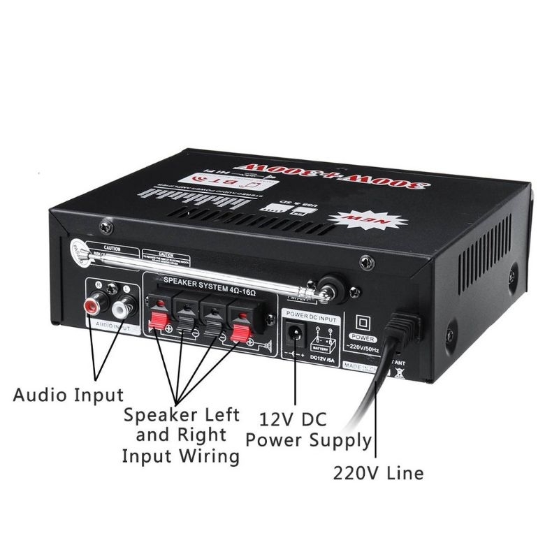 AMPLIFIER DC 12V/220W STREO AUDIO AMPLIFIER PLUS MP3 PLAYER PLUS FM RADIO