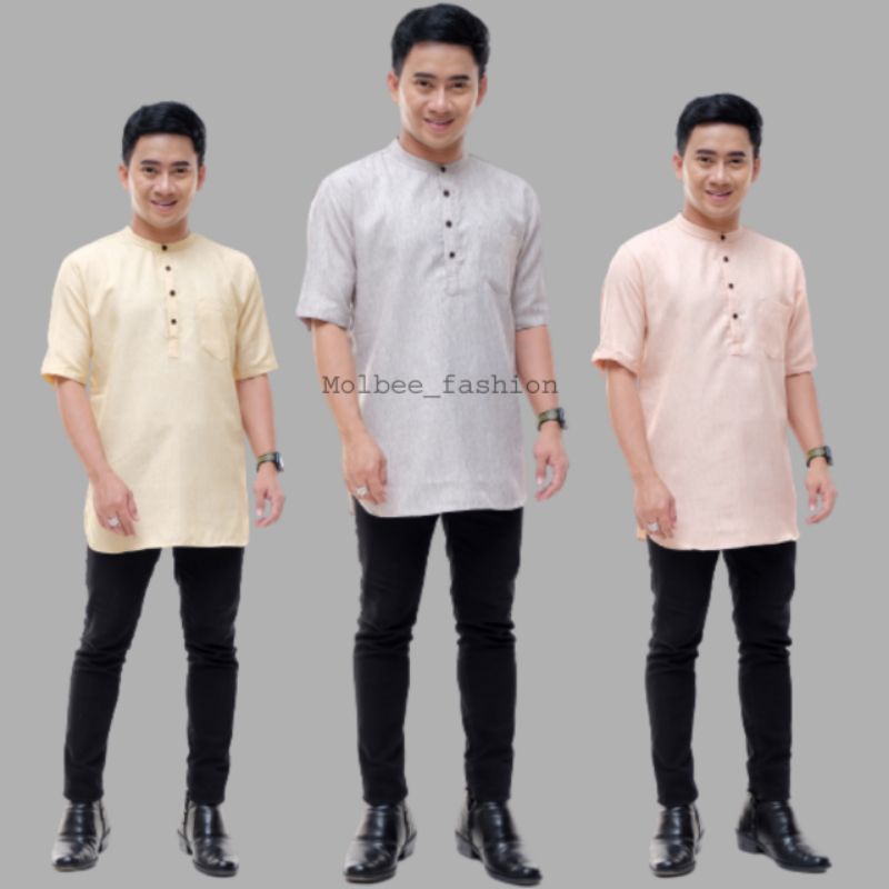 Baju Koko Kurta Lengan 3/4 dan Lengan Pendek Baju Koko Fashion Muslim Pria Dewasa Terbaru Bahan Katun Madinah